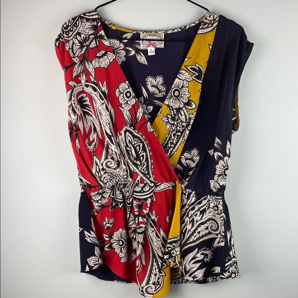 Baraschi Faux Wrap Sleeveless Blouse Size M